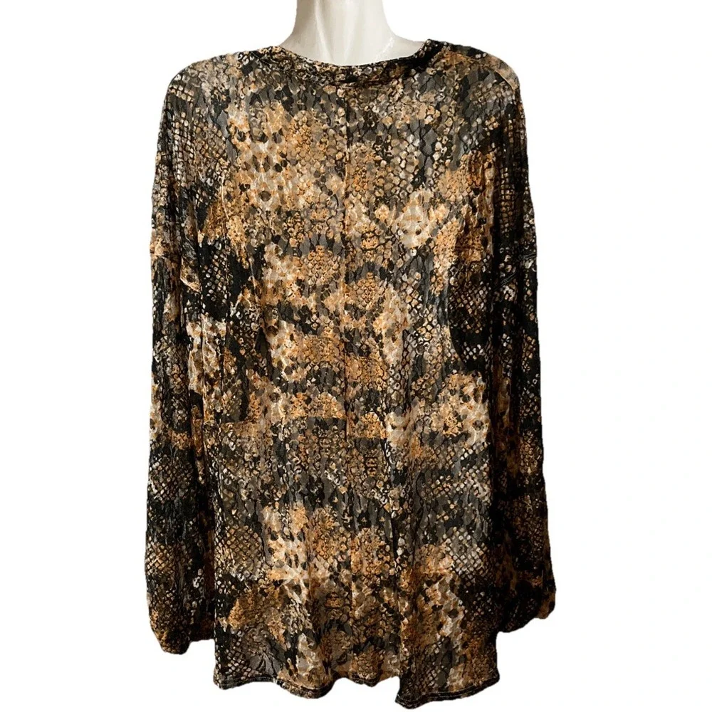 Free People Out For The Night Top XS Snake Print Boho Oversized‎ Semi Sheer Boho